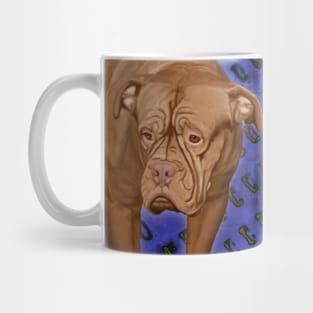 Dogue de Bordeaux on Blue Urban Background Mug